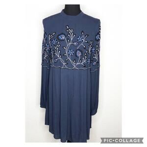 Parker navy blue floral embroidered tunic dress size Small